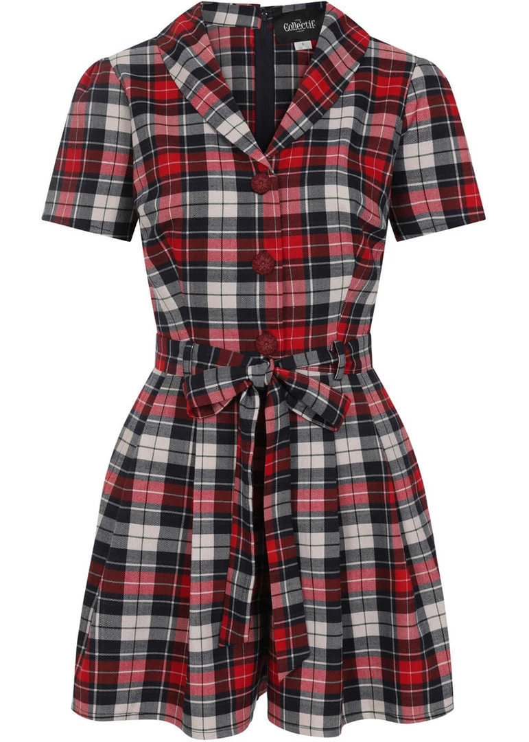 Collectif Hattie Sherwood Check 40's Playsuit Multicolour