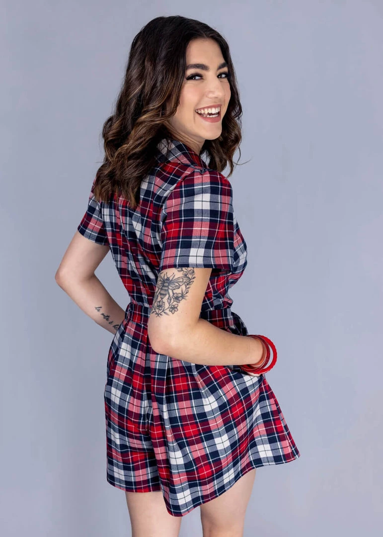 Collectif Hattie Sherwood Check 40's Playsuit Multicolour