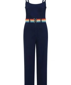 Collectif Iris Rainbow Denim Dungarees Blue New In