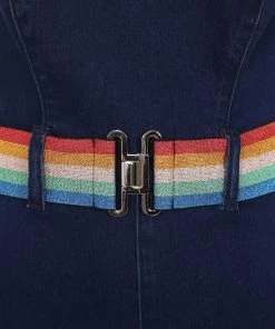 Collectif Iris Rainbow Denim Dungarees Blue New In