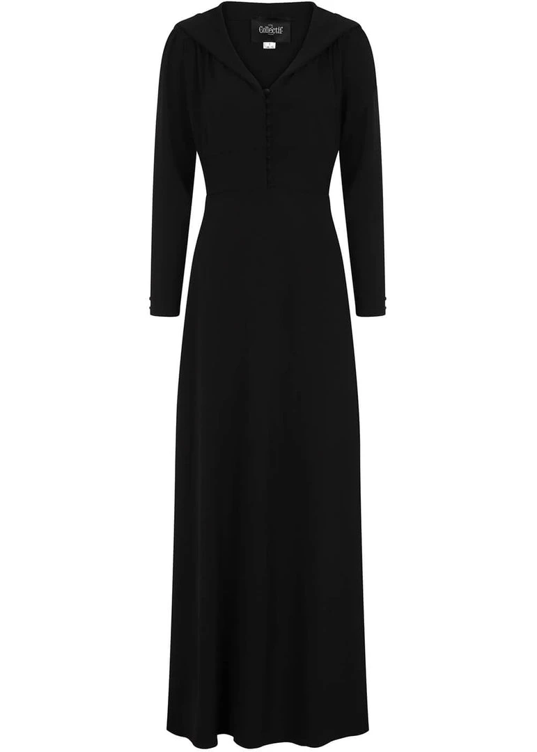 New In Collectif Galadriel Hooded 70's Maxi Dress Black