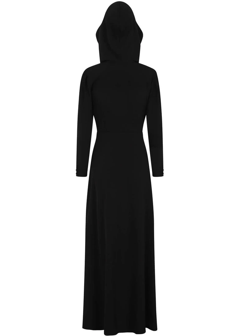 New In Collectif Galadriel Hooded 70's Maxi Dress Black