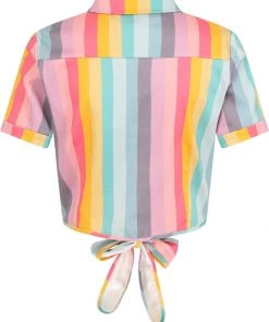 Collectif Sammy Dreamy Rainbow Stripe 50's Blouse Top Multi New In