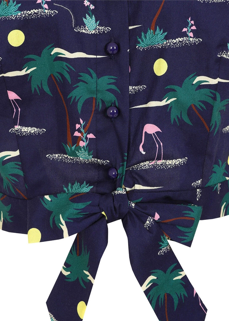 Collectif Misty Flamingo Palm 40's Blouse Navy