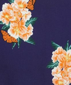 Collectif Mary Grace Spring Floral 40's Blouse In Navy