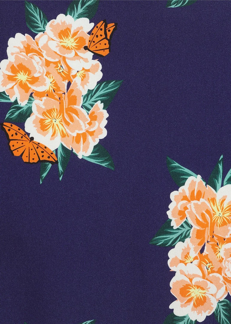 Collectif Mary Grace Spring Floral 40's Blouse In Navy