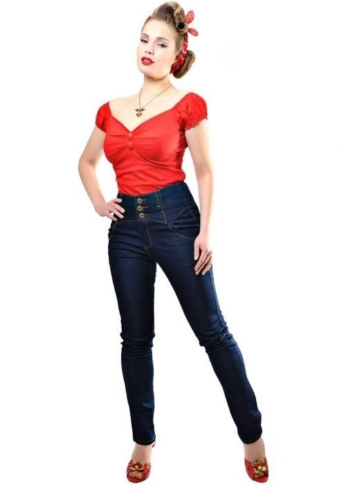 Collectif Rebel Kate 50'S Denim Jeans Navy Blue