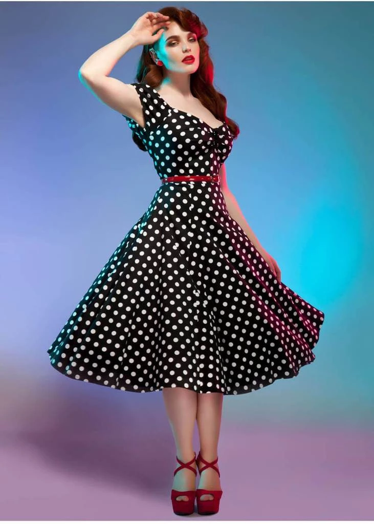 Collectif Dolores Polkadot Swing 50's Dress Black New In