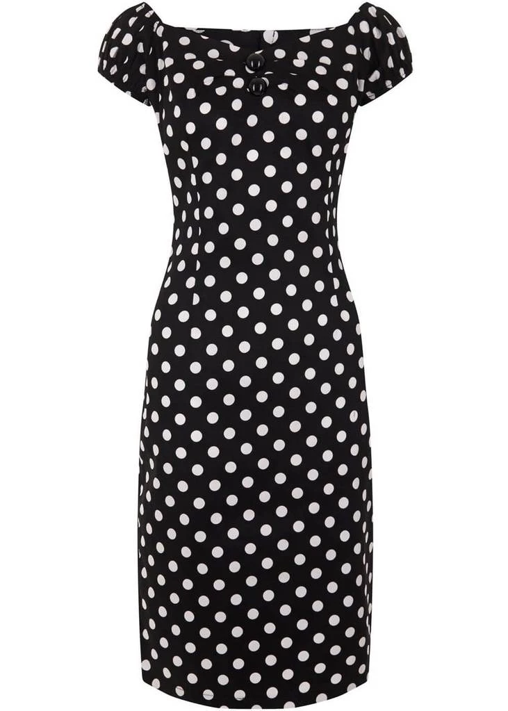 Collectif Dolores Polkadot 50's Pencil Dress Black New In