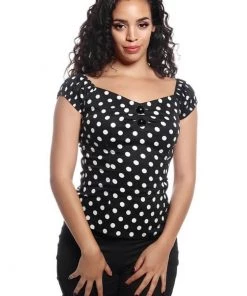 Collectif Dolores Polkadot 50's Top Black White New In