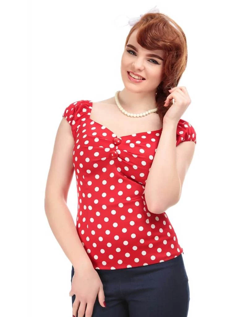 New In Collectif Dolores Polkadot 50's Top Red