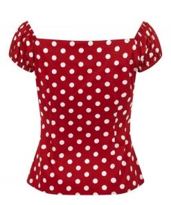 New In Collectif Dolores Polkadot 50's Top Red