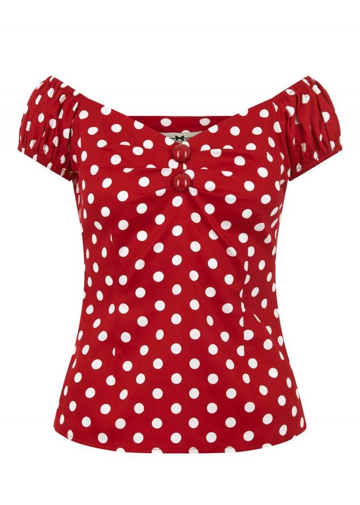 New In Collectif Dolores Polkadot 50's Top Red