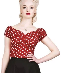 New In Collectif Dolores Polkadot 50's Top Red