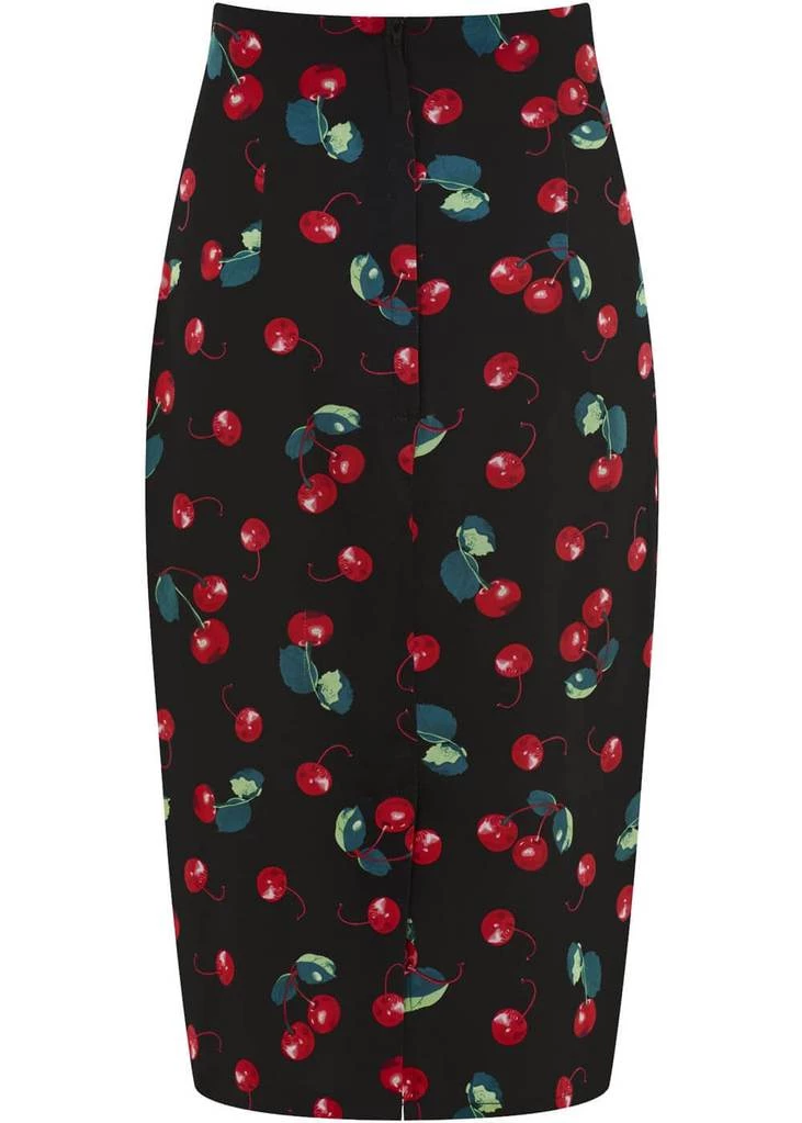 New In Collectif Fiona 50's Cherry Pencil Skirt Black Red Multi