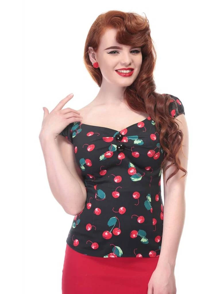 Collectif Dolores 50's Cherry Top Black New In