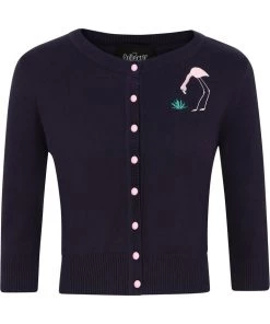 Collectif Lucy 50's Flamingo Palm Cardigan Navy