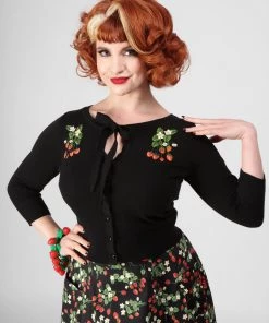 Collectif Charlene Wild Strawberries 50's Cardigan Black