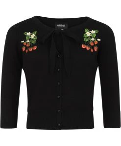 Collectif Charlene Wild Strawberries 50's Cardigan Black
