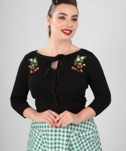 Collectif Charlene Wild Strawberries 50's Cardigan Black