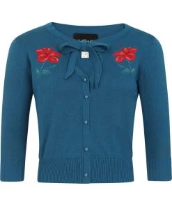 Collectif Charlene Eden Floral 50's Cardigan Teal