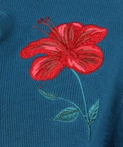 Collectif Charlene Eden Floral 50's Cardigan Teal