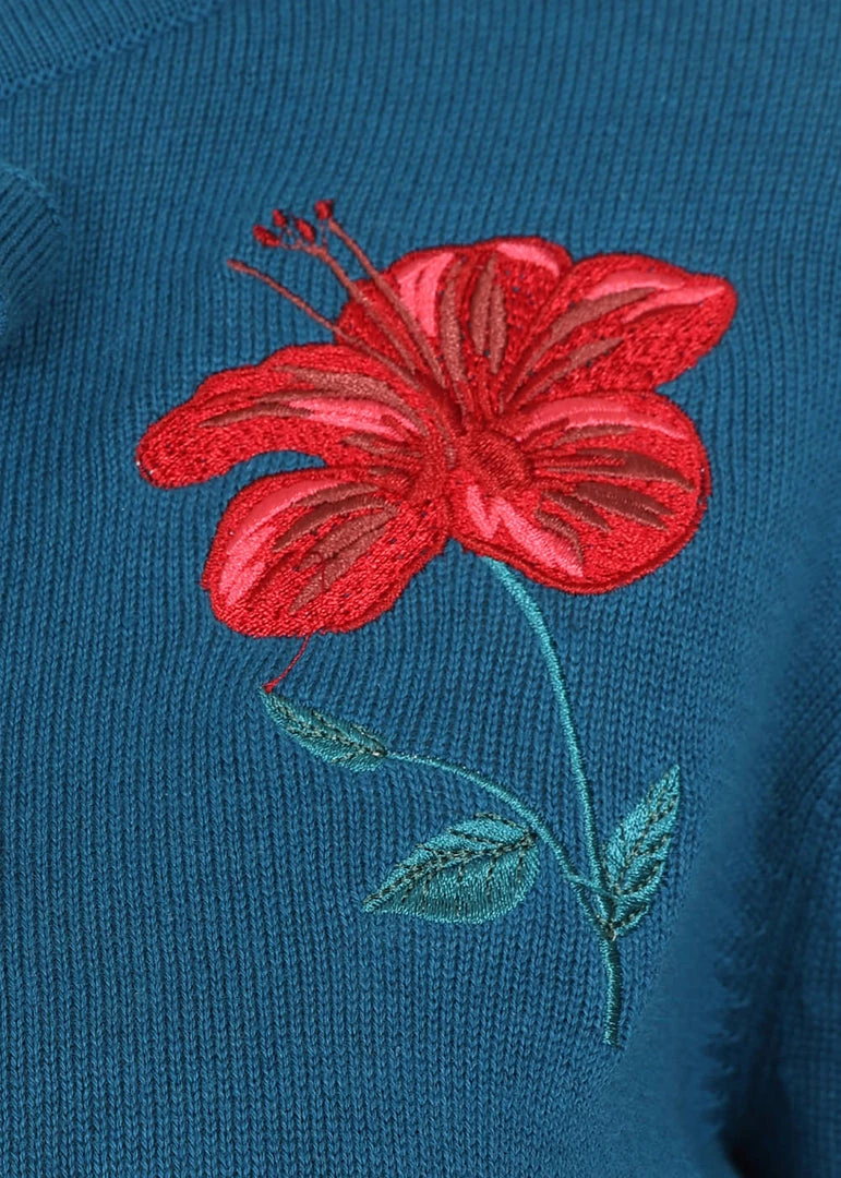 Collectif Charlene Eden Floral 50's Cardigan Teal