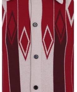 Collectif Men Luca Diamond Long Sleeve 60's Cardigan Red New In