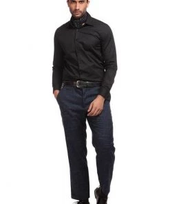 Collectif Men Bobbie Crosshatch Trousers Navy New In