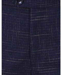 Collectif Men Bobbie Crosshatch Trousers Navy New In