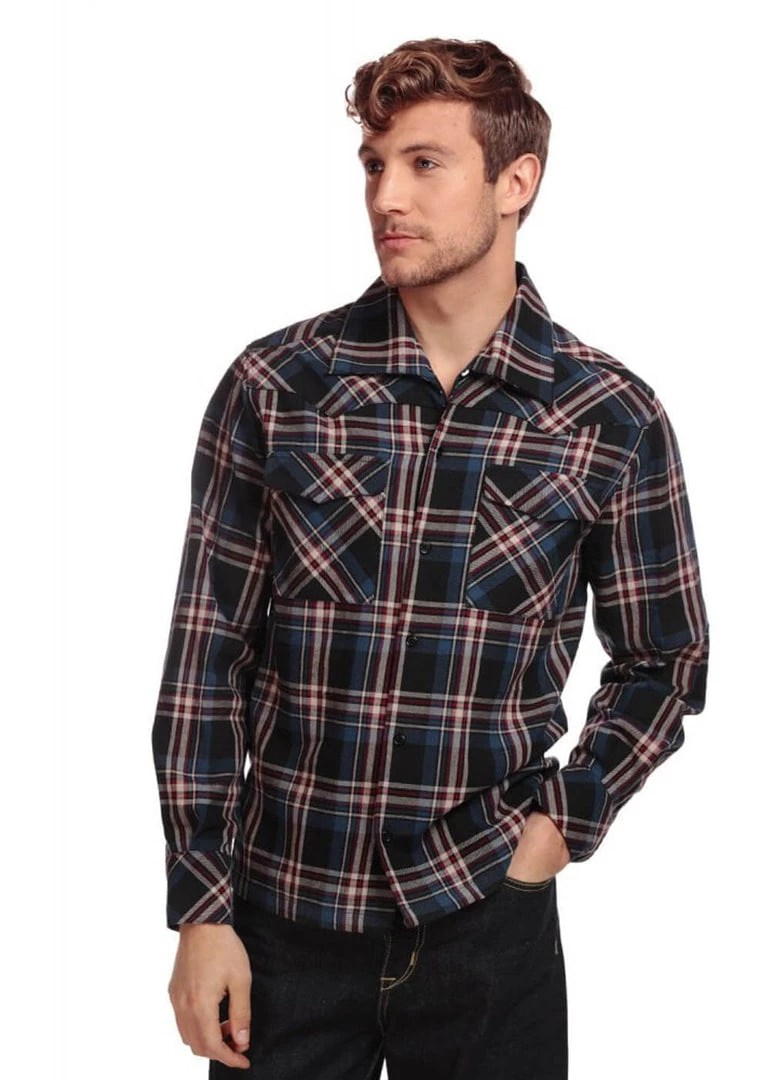 New In Collectif Men Tiago Scot Check Shirt Blue