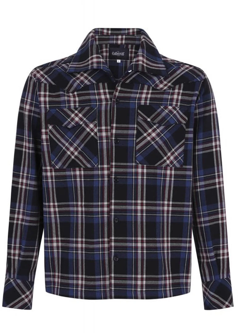New In Collectif Men Tiago Scot Check Shirt Blue