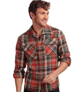 Collectif Men Tiago Woodland Check Shirt Orange