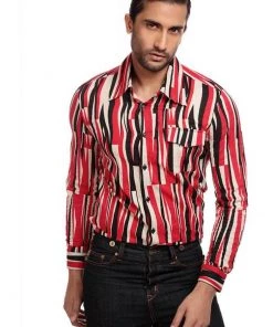 Collectif Men Tiago Abstract Shirt Black Red