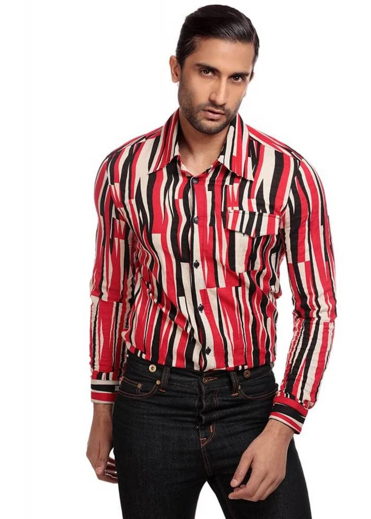 Collectif Men Tiago Abstract Shirt Black Red
