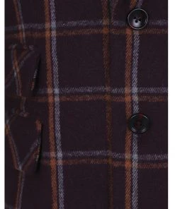 Collectif Men John Check Jacket Burgundy New In