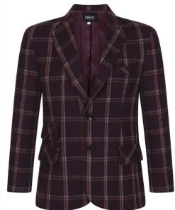 Collectif Men John Check Jacket Burgundy New In