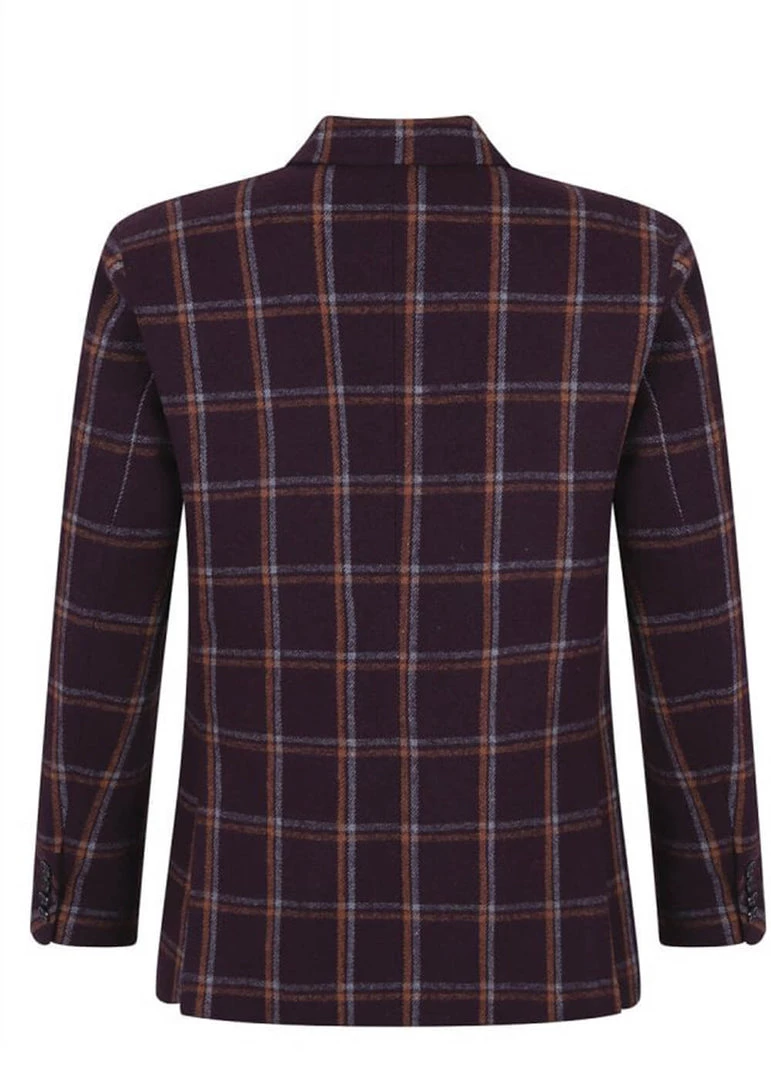 Collectif Men John Check Jacket Burgundy New In