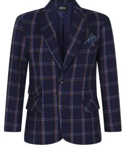 Collectif Mens John Check Jacket Navy New In