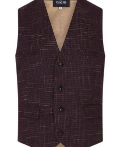 Collectif Men Max Crosshatch Waistcoat Burgundy