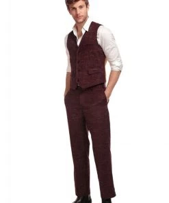 Collectif Men Max Crosshatch Waistcoat Burgundy