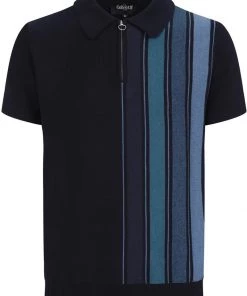 New In Collectif Men Pablo Moonbeam Knitted 50's Polo Shirt Blue