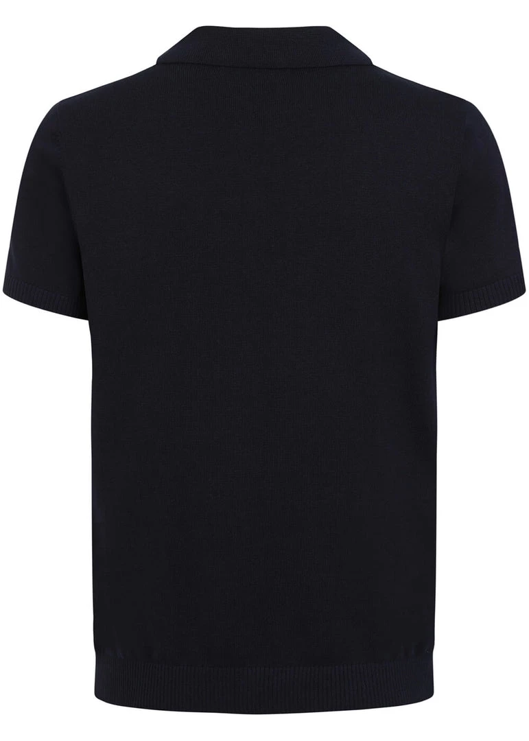 New In Collectif Men Pablo Moonbeam Knitted 50's Polo Shirt Blue