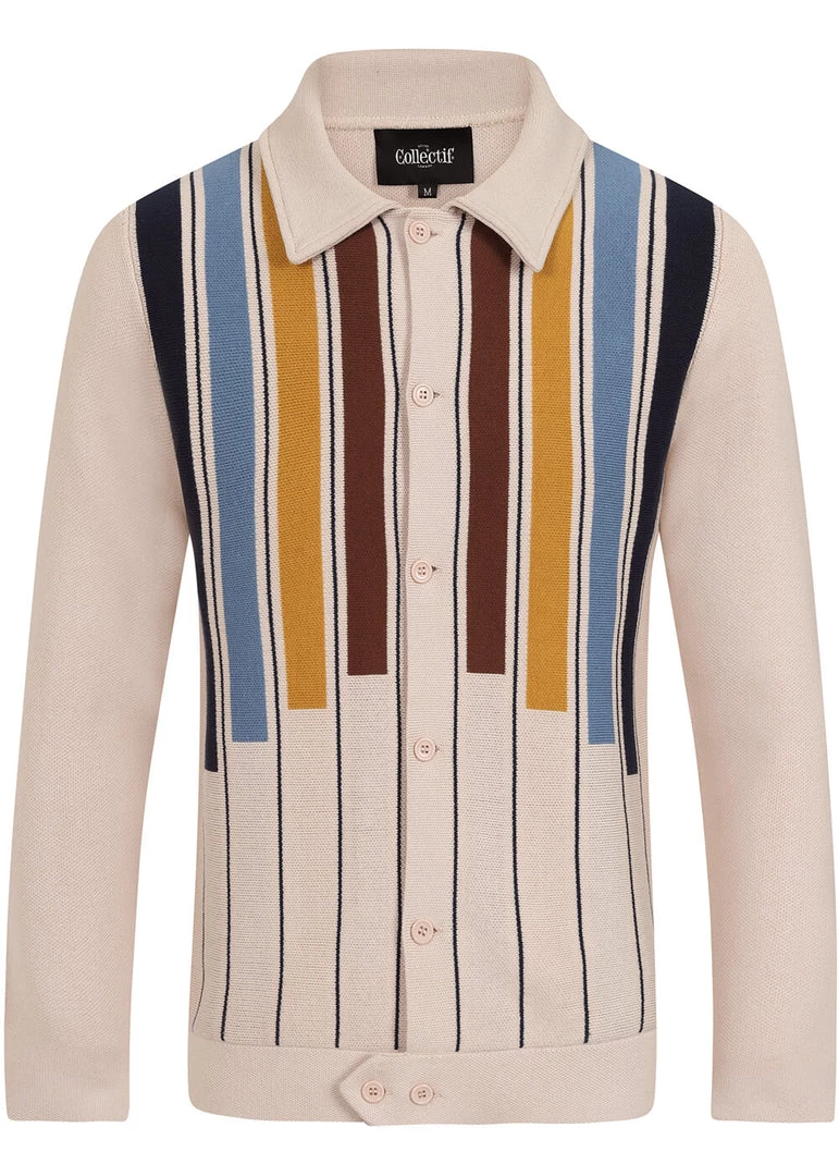 Collectif Men Luca Earth Stripe 50's Cardigan Cream New In