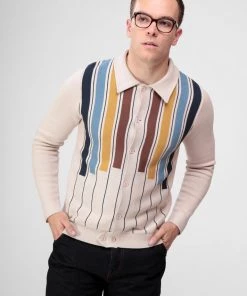 Collectif Men Luca Earth Stripe 50's Cardigan Cream New In