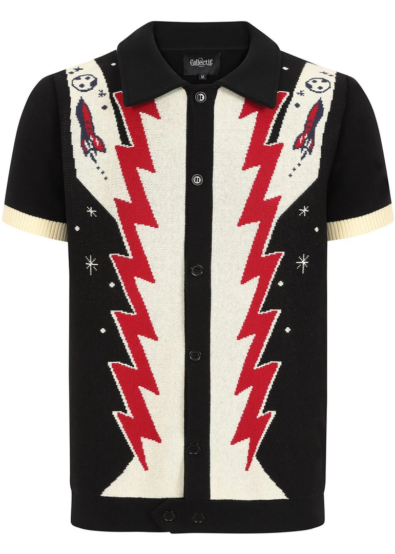 New In Collectif Men Luca Atomic Rocket 50's Cardigan Black