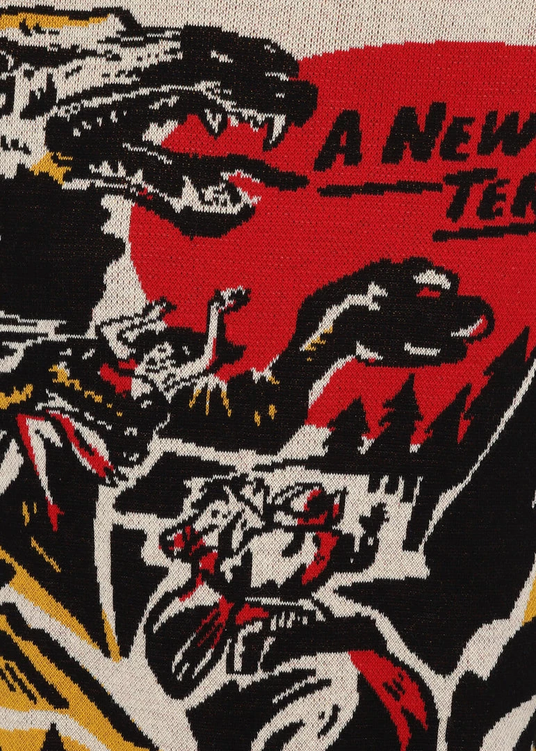 Collectif Men Scott Dino Attack Knitted 50's Top Cream New In