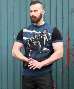 New In Collectif Mens Scott Blues Night 50's Jumper Blue