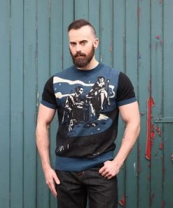 New In Collectif Mens Scott Blues Night 50's Jumper Blue