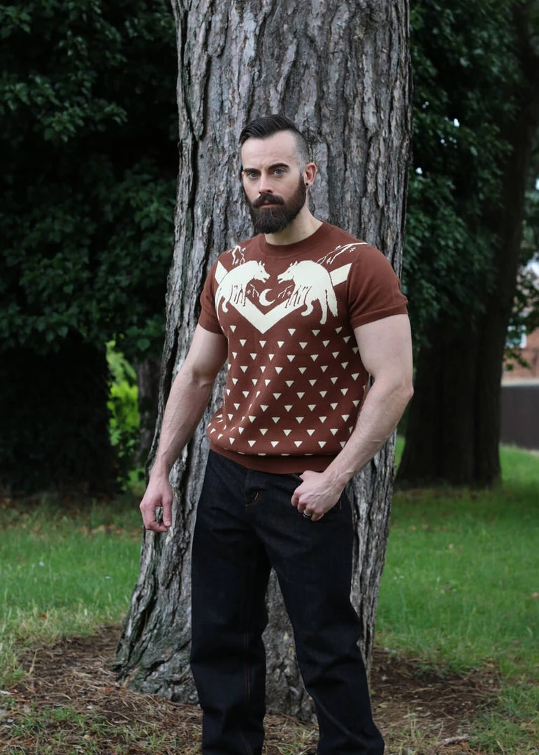 New In Collectif Mens Scott Mountain Wolf 50's Jumper Brown